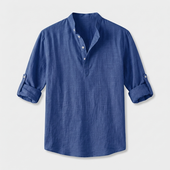 Herren Shirt mit Stehkragen | Langarmshirt mit Geradem Schnitt | Strukturierter Look | Entspannter Freizeitstil