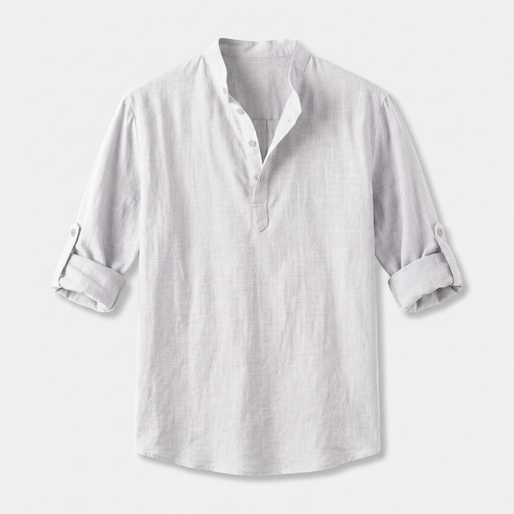 Herren Shirt mit Stehkragen | Langarmshirt mit Geradem Schnitt | Strukturierter Look | Entspannter Freizeitstil