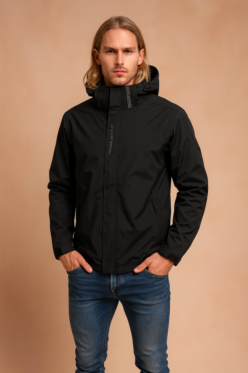 Windjacke für Herren mit Kapuze - schwarz