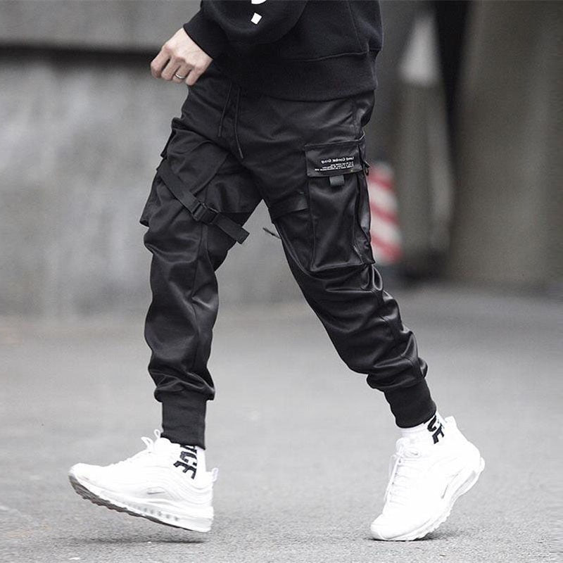 Cargo-Jogginghose für Herren mit Riemendetails - schwarz