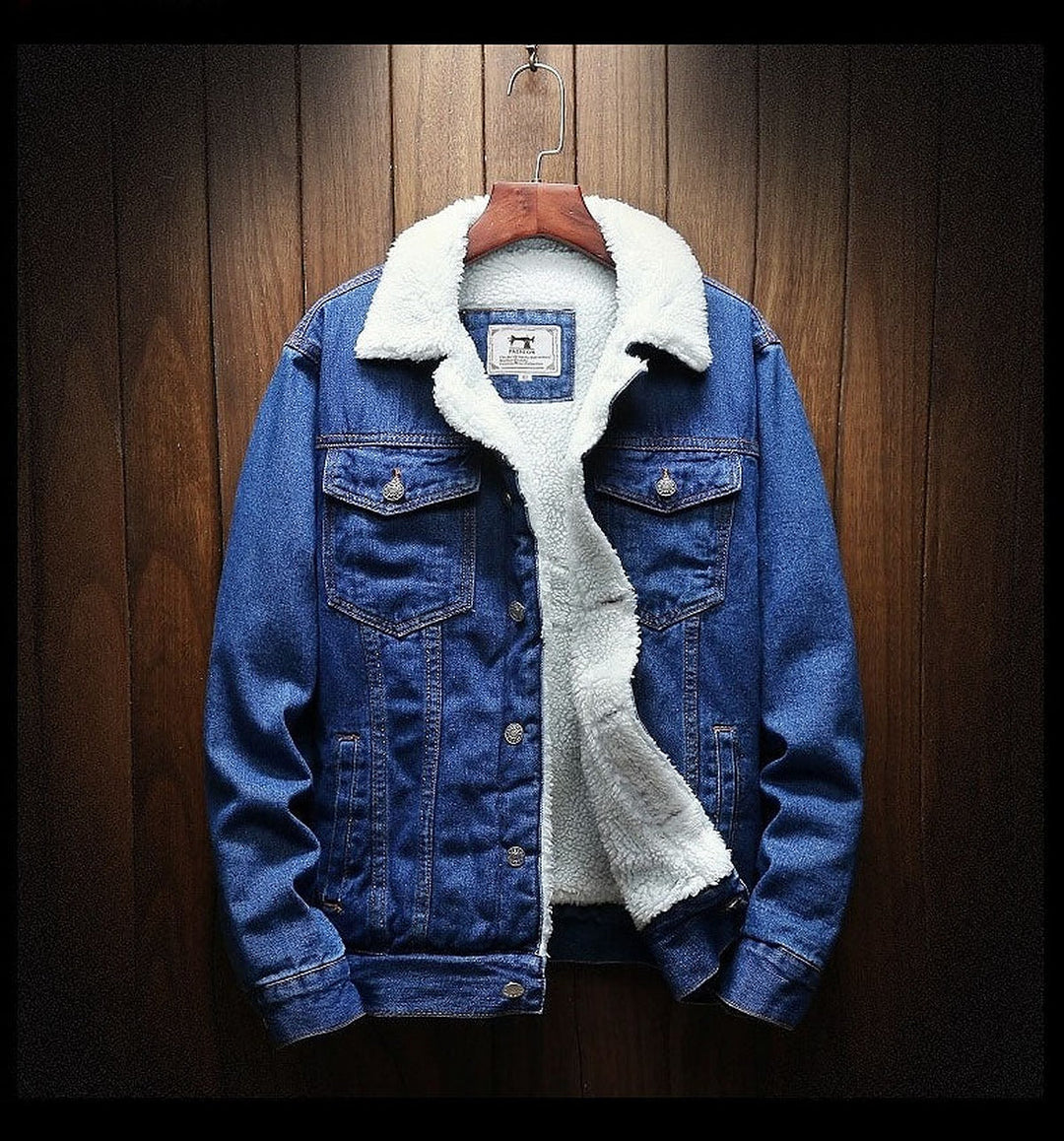 Jeansjacke für Herren mit Teddyfutter - marineblau