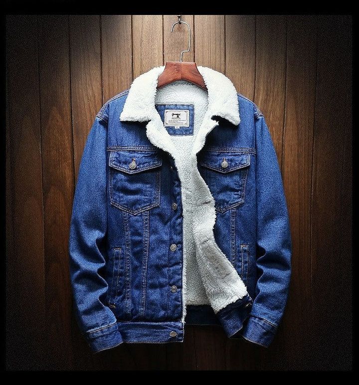Jeansjacke für Herren mit Teddyfutter - marineblau