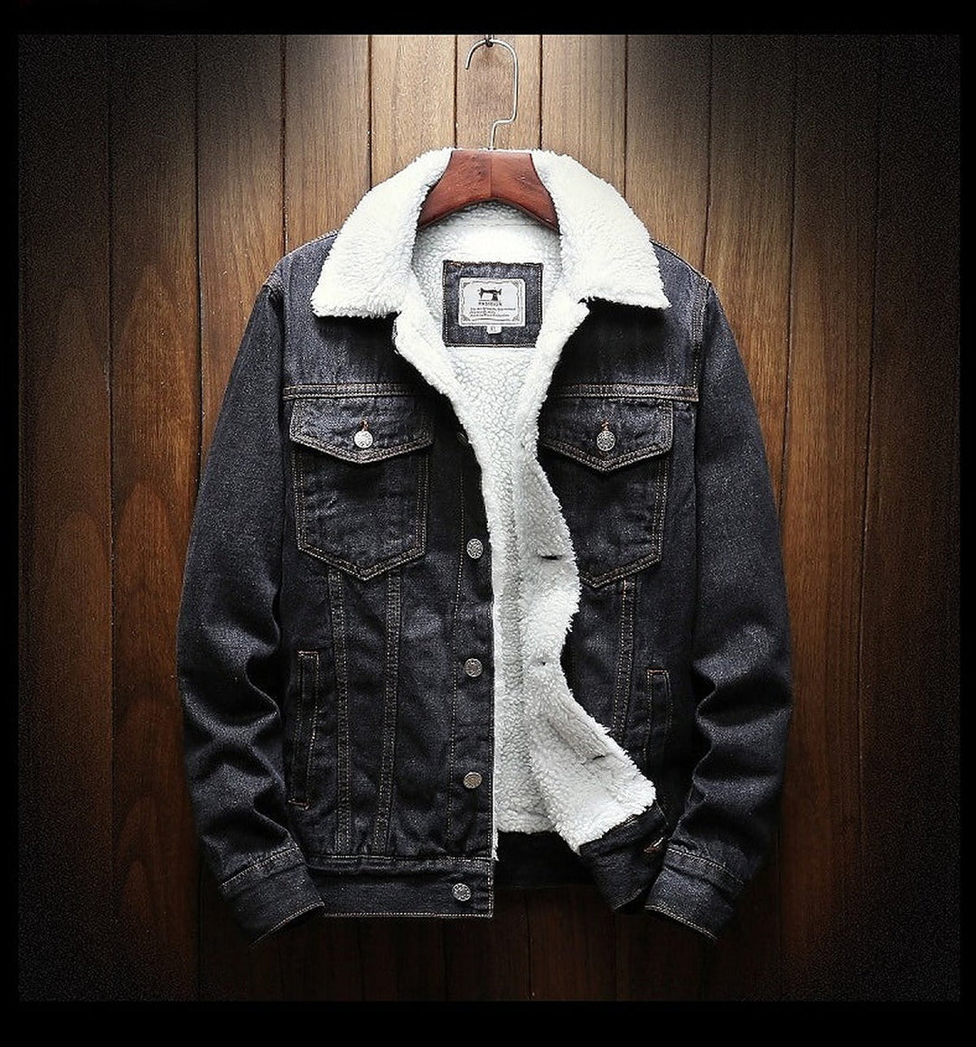Jeansjacke für Herren mit Teddyfutter - schwarz