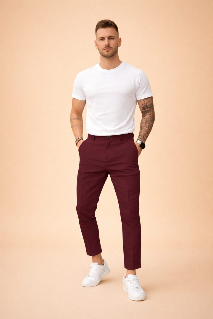 Chinohose für Herren im Slim-Fit Schnitt - burgunderrot