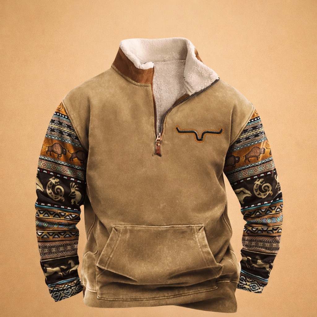 Pullover für Herren mit Reißverschlusskragen - khaki