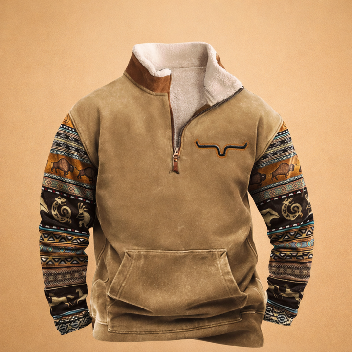 Pullover für Herren mit Reißverschlusskragen - khaki