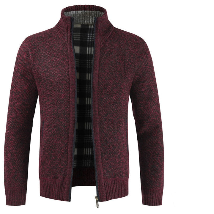 Strickjacke für Herren mit Stehkragen - burgunderrot