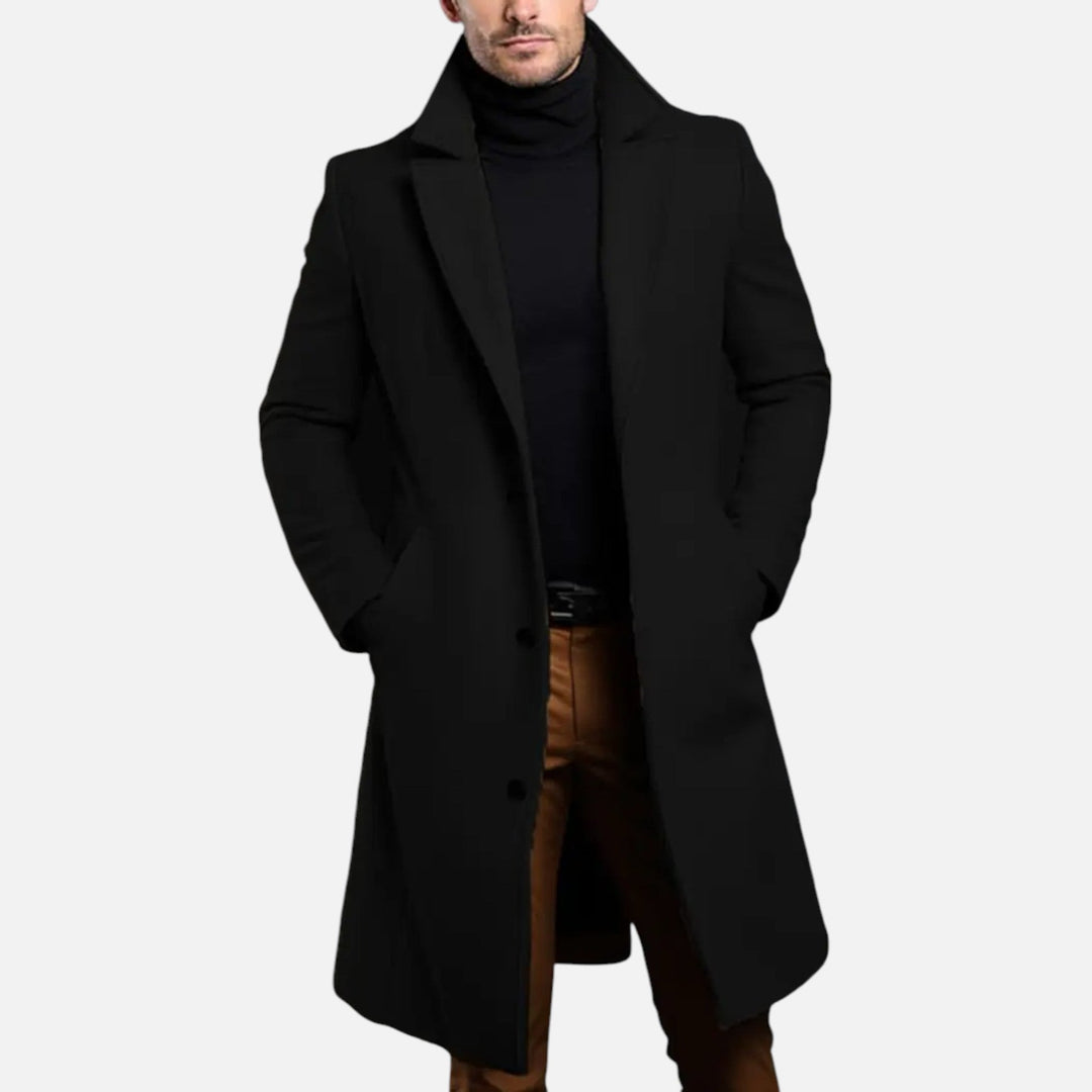 Mantel für Herren in Slim-Fit Knielänge - schwarz