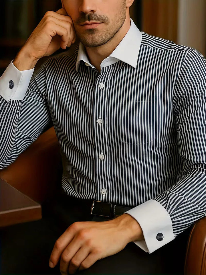 Businesshemd für Herren mit langen Ärmeln - schwarz / weiß