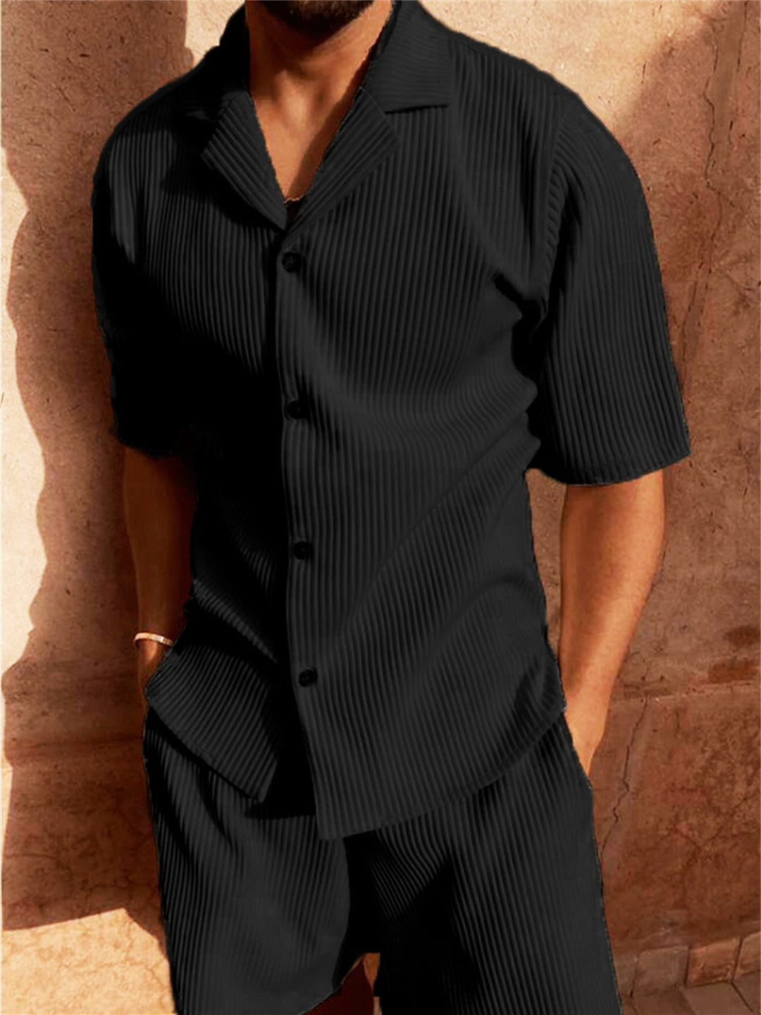 Nico | Herren Hemd und Shorts Set gerippt