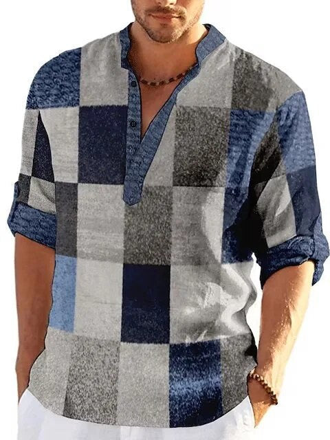Milander | Herren Print Hemd mit Patchwork-Look