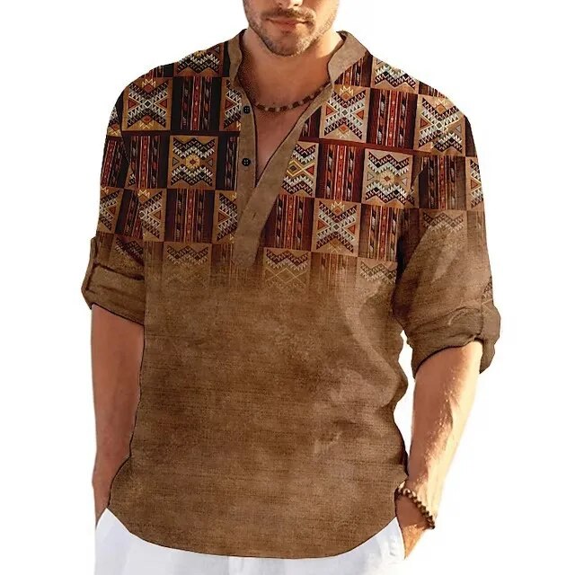 Milander | Herren Print Hemd mit Patchwork-Look