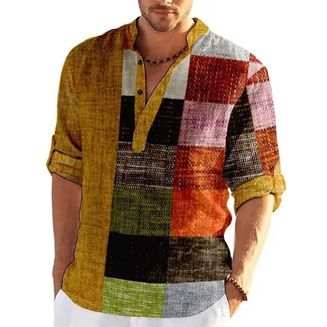 Milander | Herren Print Hemd mit Patchwork-Look
