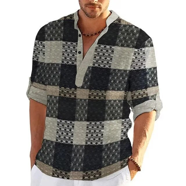 Milander | Herren Print Hemd mit Patchwork-Look