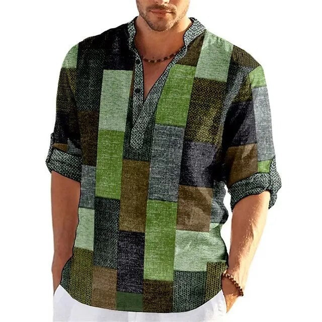 Milander | Herren Print Hemd mit Patchwork-Look