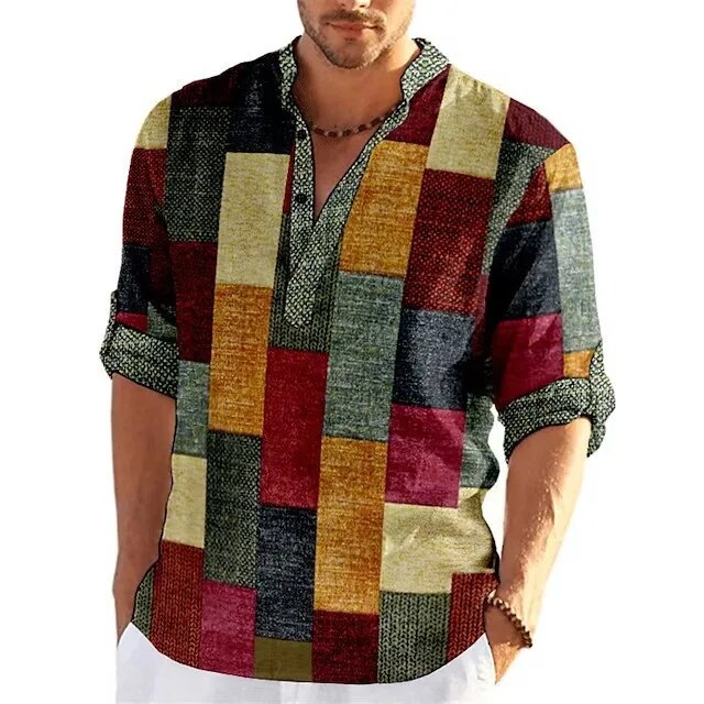 Milander | Herren Print Hemd mit Patchwork-Look