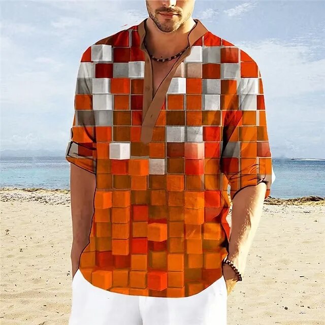 Milander | Herren Print Hemd mit Patchwork-Look