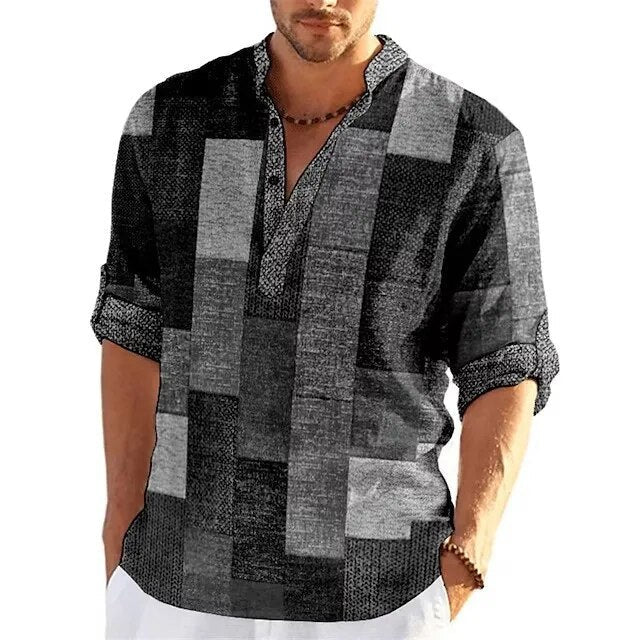 Milander | Herren Print Hemd mit Patchwork-Look
