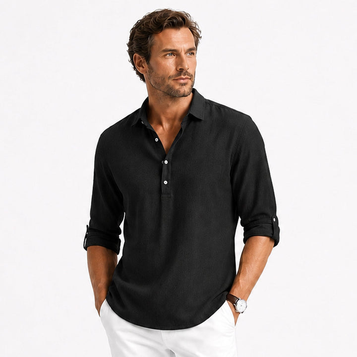 Marius | Men's Long-Sleeve Polo Shirt with Button Placket