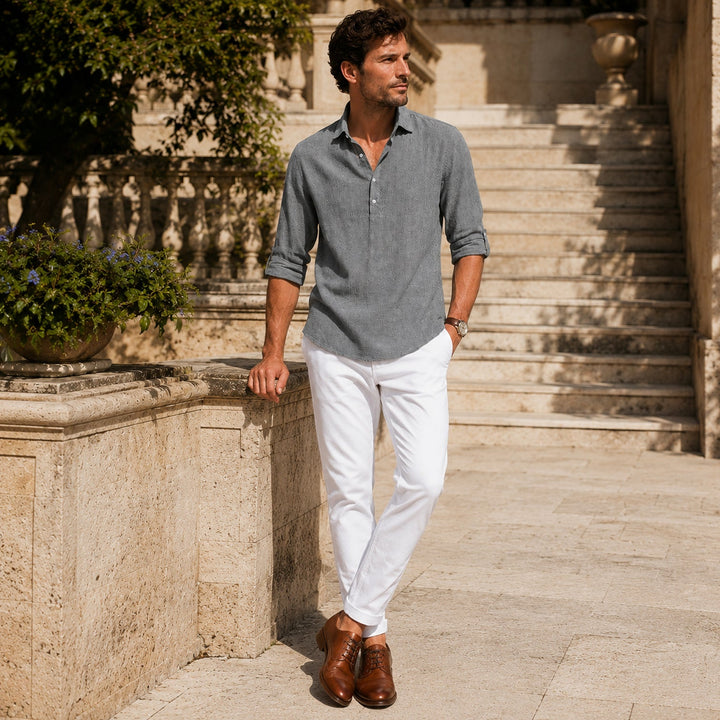 Marius | Men's Long-Sleeve Polo Shirt with Button Placket