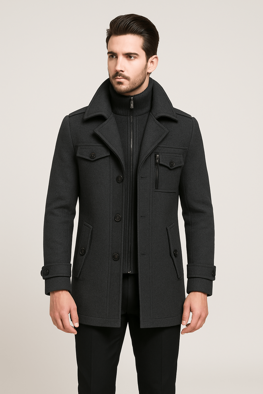 Felix | Herren Mantel mit Doppelschicht-Look