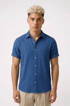Nico | Camisa de manga corta para hombre con textura de rayas