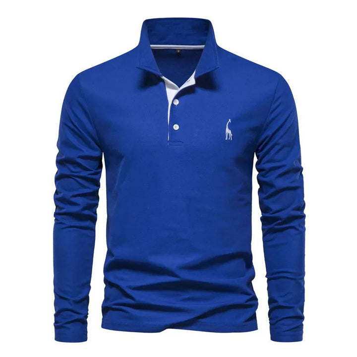 Herren Langarm-Poloshirt mit klassischem Kragen - blau