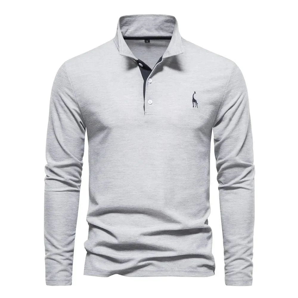 Herren Langarm-Poloshirt mit klassischem Kragen - grau