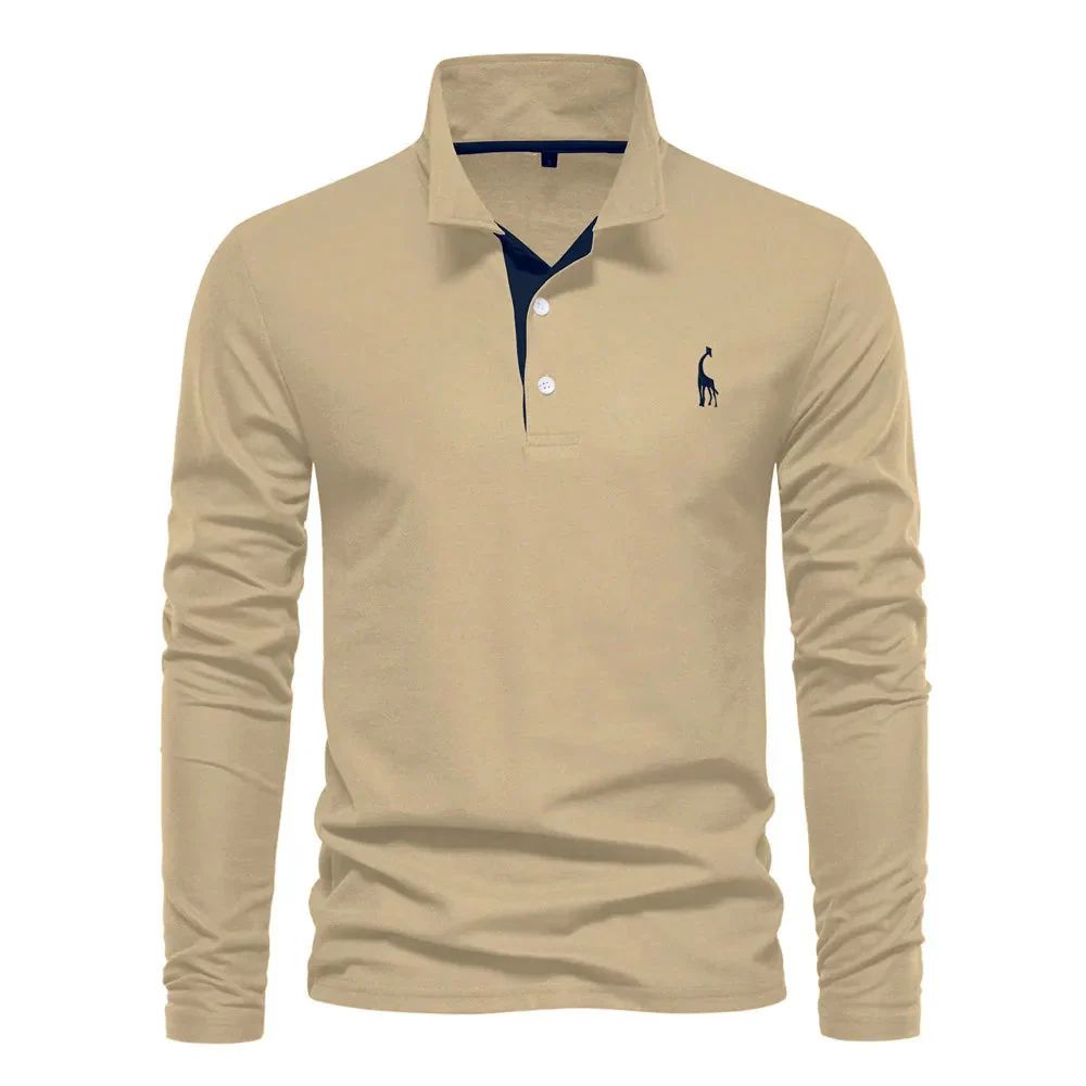 Herren Langarm-Poloshirt mit klassischem Kragen - khaki