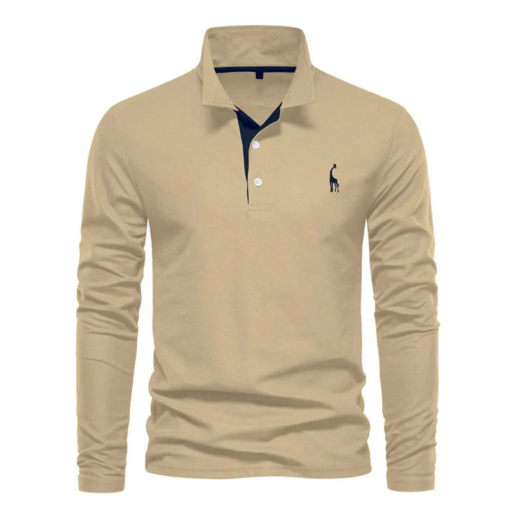 Herren Langarm-Poloshirt mit klassischem Kragen - khaki