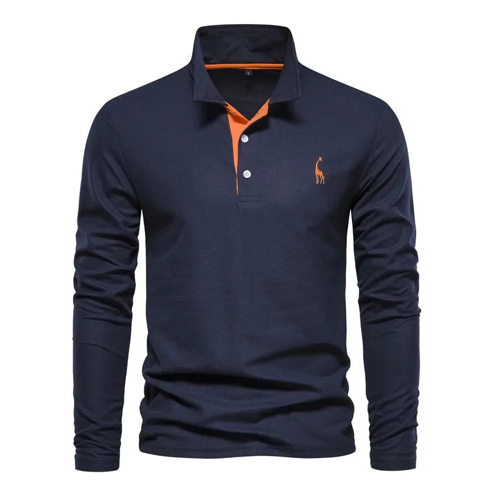 Herren Langarm-Poloshirt mit klassischem Kragen - marineblau
