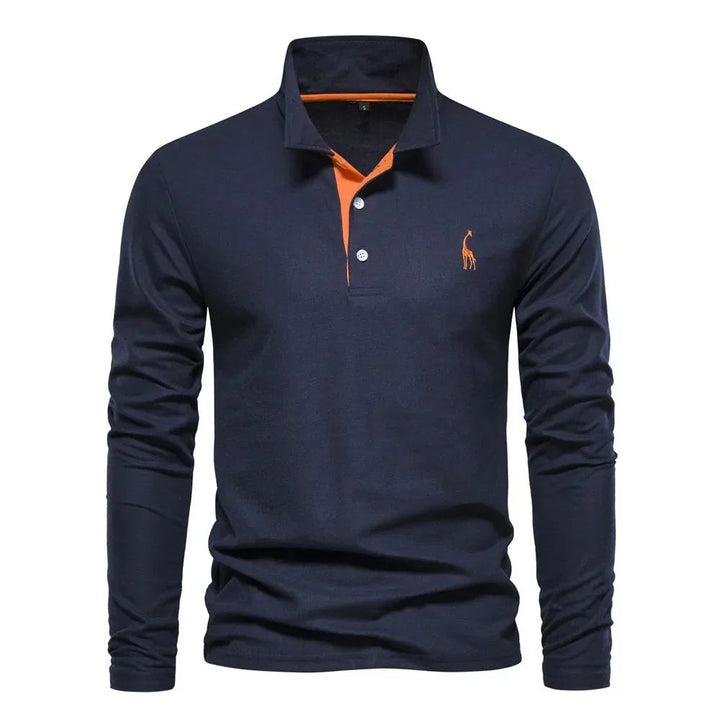 Herren Langarm-Poloshirt mit klassischem Kragen - marineblau