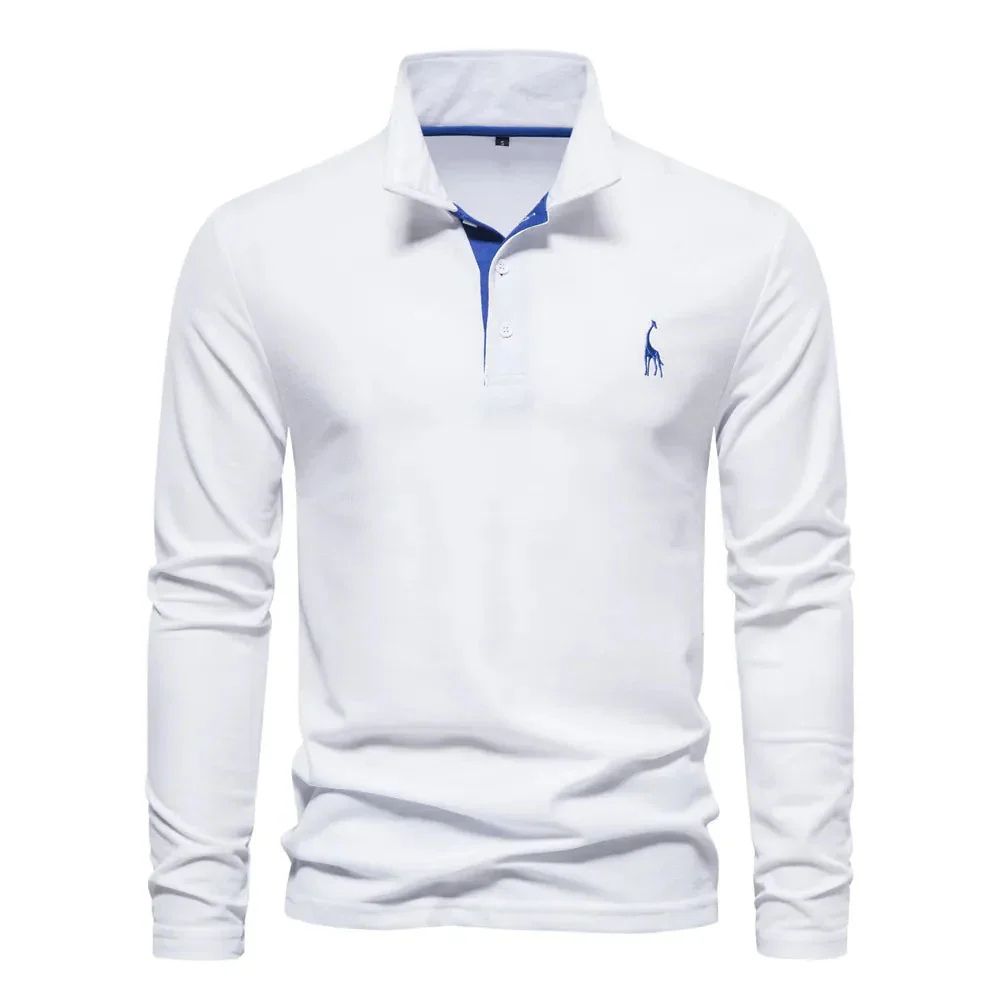 Herren Langarm-Poloshirt mit klassischem Kragen - weiß