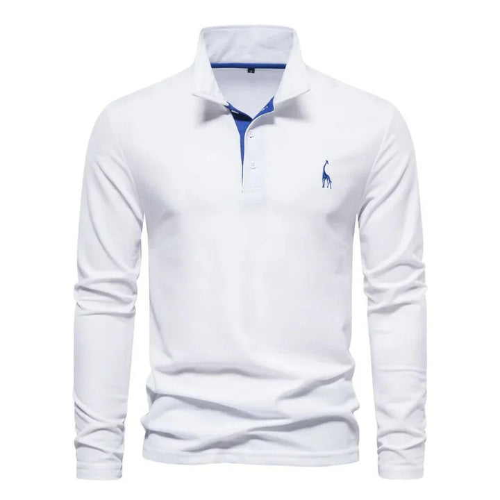 Herren Langarm-Poloshirt mit klassischem Kragen - weiß