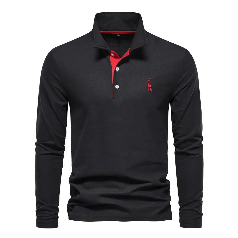 Herren Langarm-Poloshirt mit klassischem Kragen - schwarz