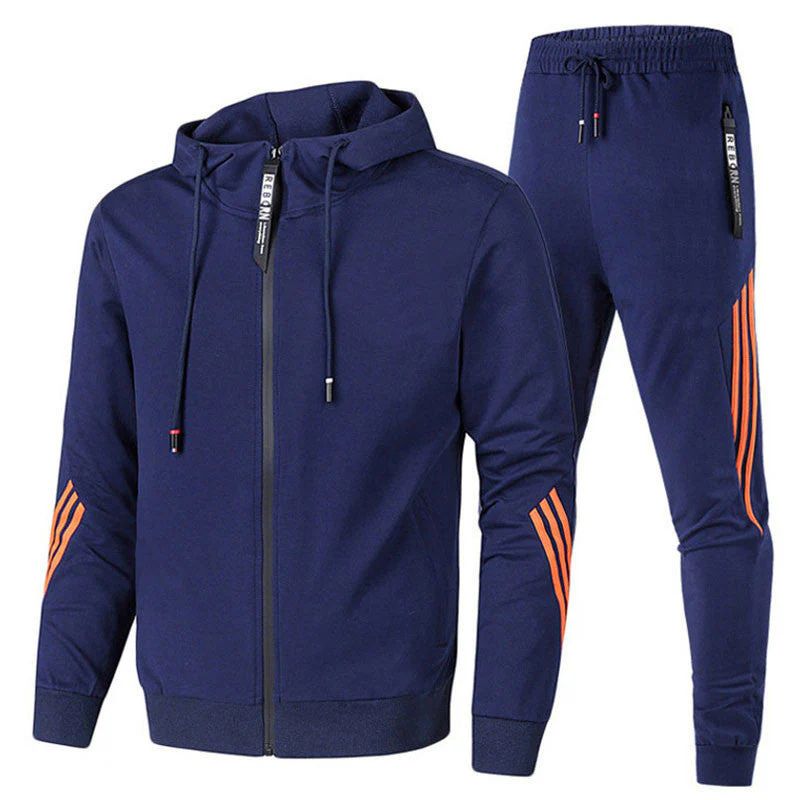 Herren Trainingsanzug mit Kapuzenjacke und Jogginghose - marine blau