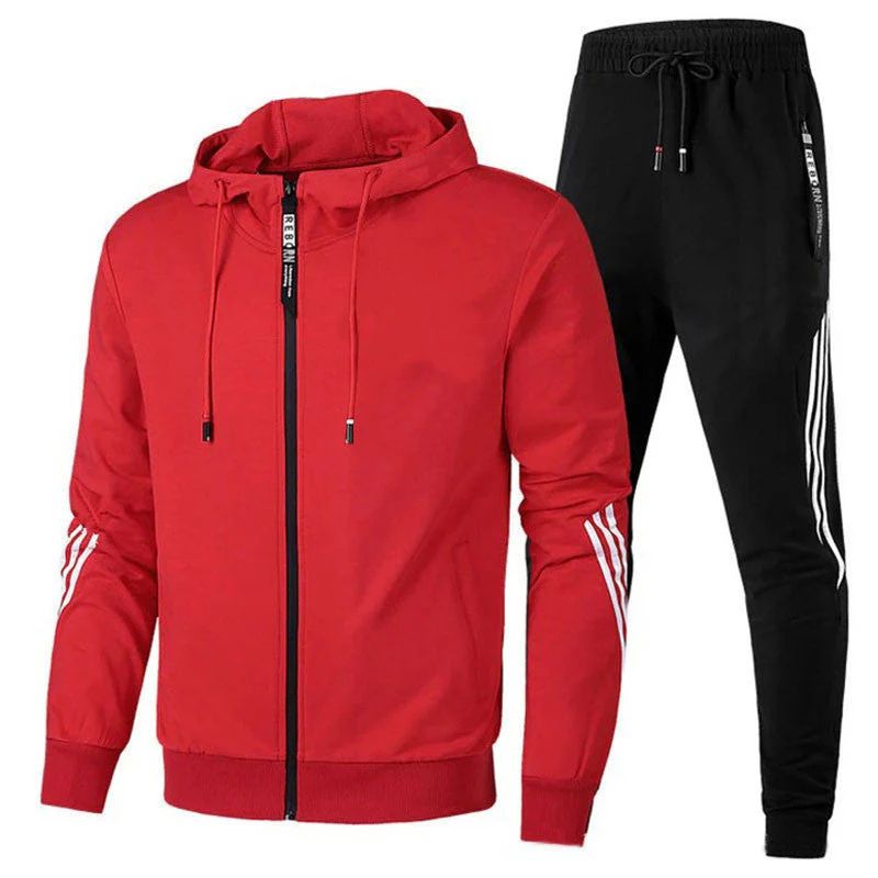 Herren Trainingsanzug mit Kapuzenjacke und Jogginghose - rot