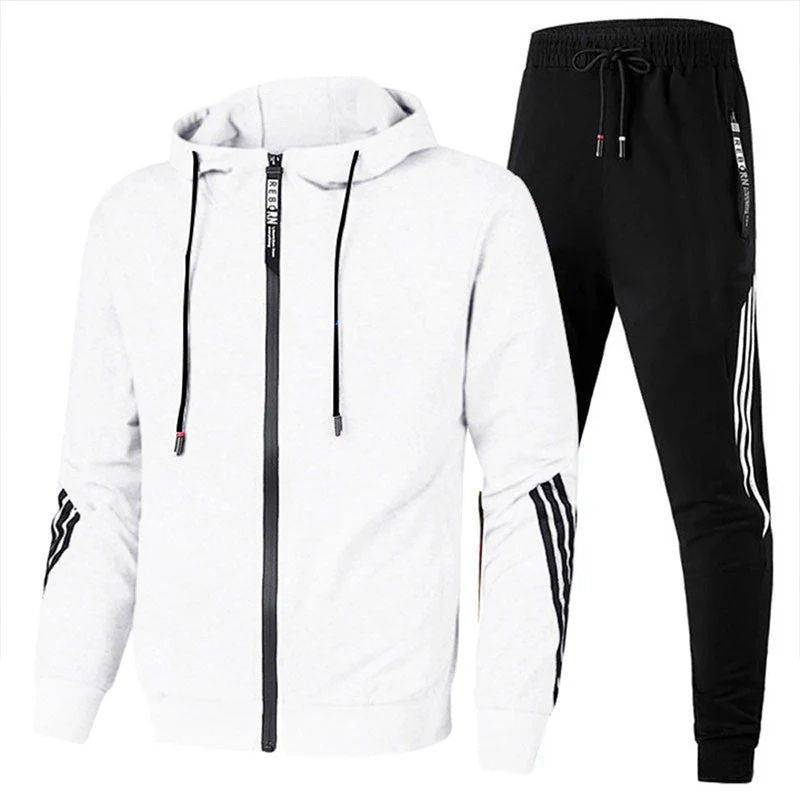 Herren Trainingsanzug mit Kapuzenjacke und Jogginghose - weiß