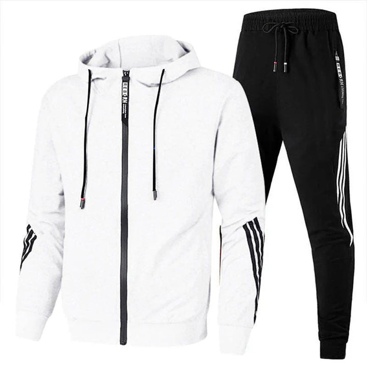 Herren Trainingsanzug mit Kapuzenjacke und Jogginghose - weiß