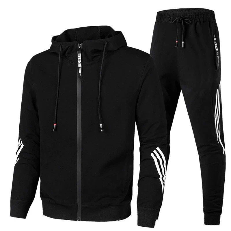 Herren Trainingsanzug mit Kapuzenjacke und Jogginghose - schwarz