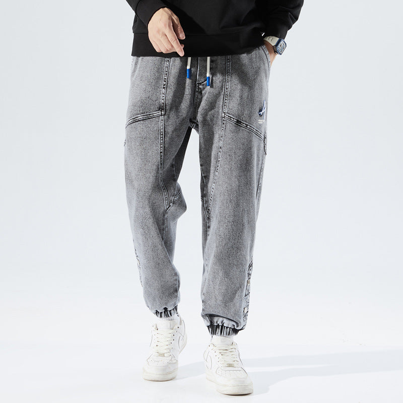 Herren Jogginghose im Denim-Look mit Kordelzug - grau