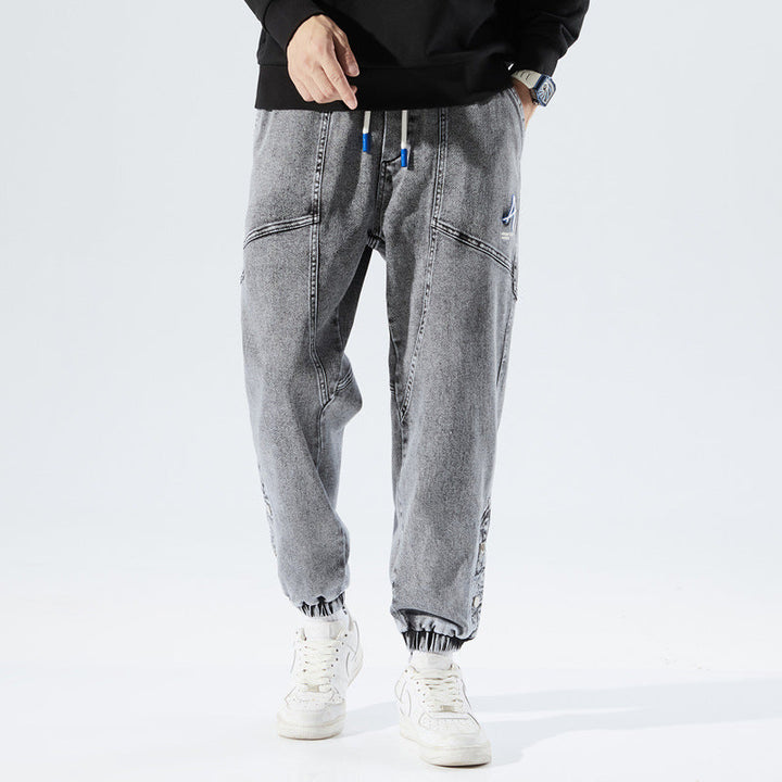 Herren Jogginghose im Denim-Look mit Kordelzug - grau