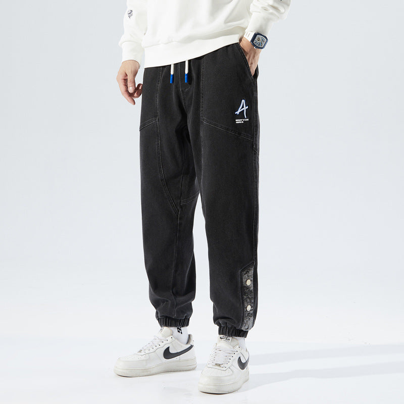 Herren Jogginghose im Denim-Look mit Kordelzug - schwarz