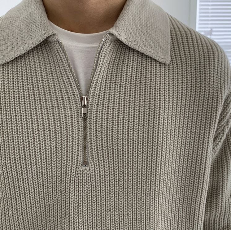 Strickpullover mit Halbreißverschluss am Kragen