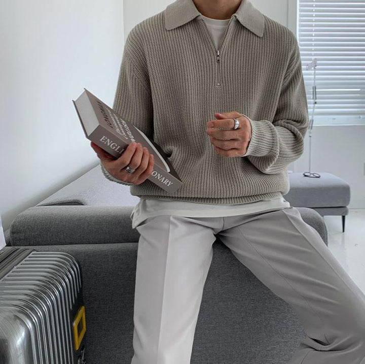 Strickpullover mit Halbreißverschluss am Kragen
