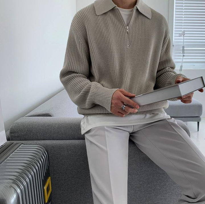 Strickpullover mit Halbreißverschluss am Kragen