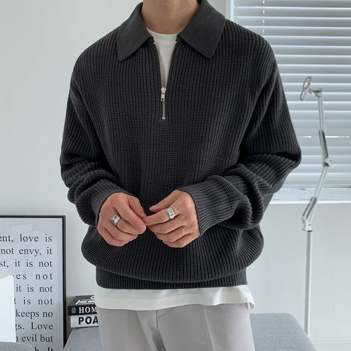 Strickpullover mit Halbreißverschluss am Kragen