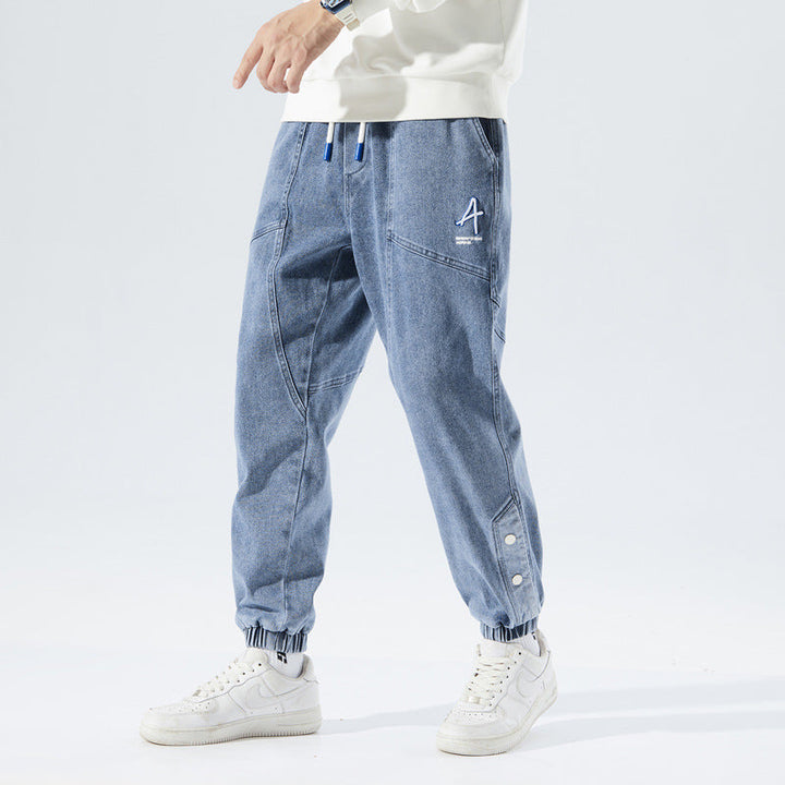 Herren Jogginghose im Denim-Look mit Kordelzug - blau