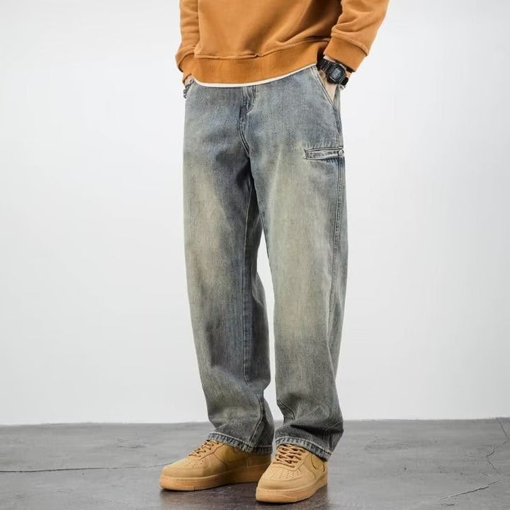 Herren Jeans im Washed-Look mit weitem Bein - hell grau
